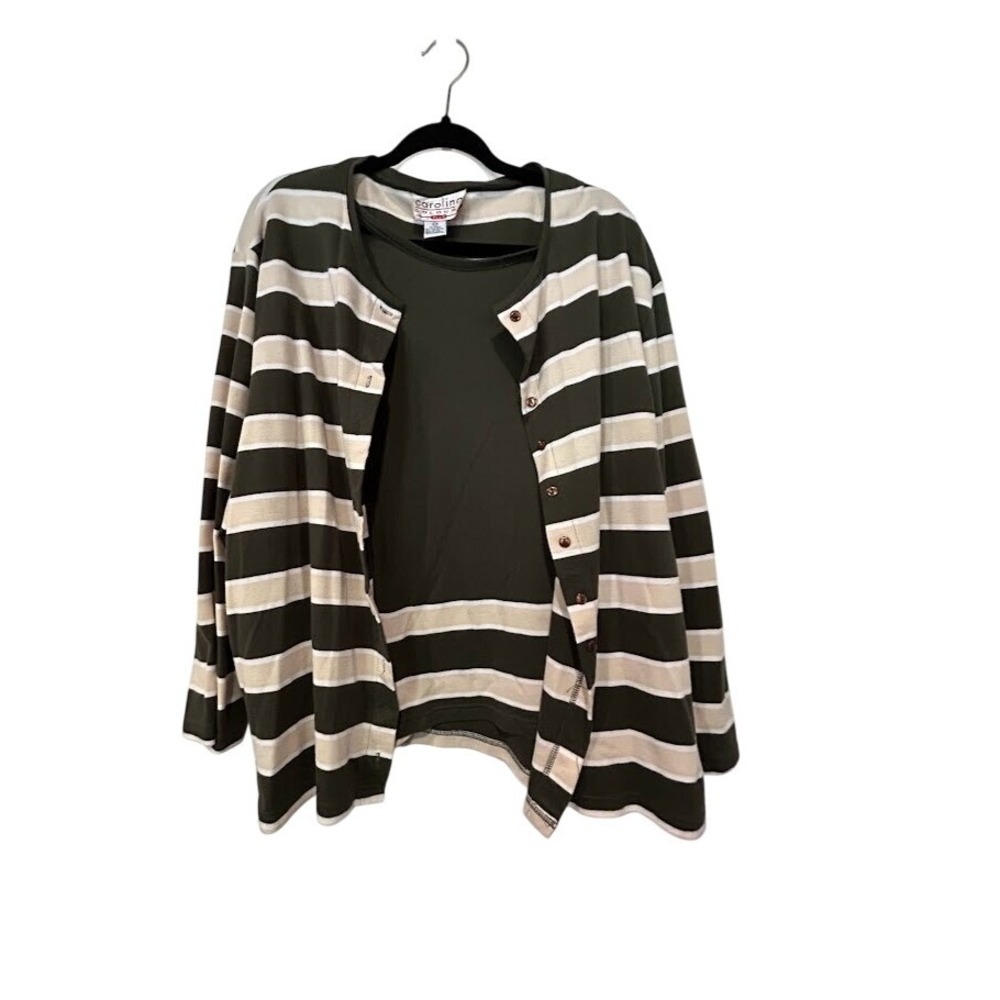 Carolina Colours Plus Olive Green Striped Cardigan and Tank Top Twin Set‎ 22W